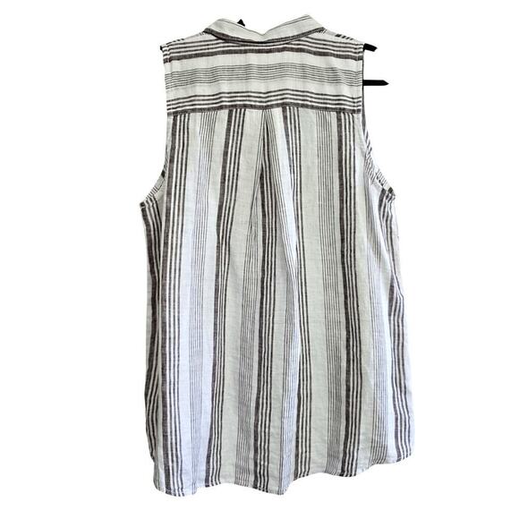 Garnet Hill plus size 18 100% Linen Button-Down High-Low Tunic Tank Striped - Picture 3 of 10